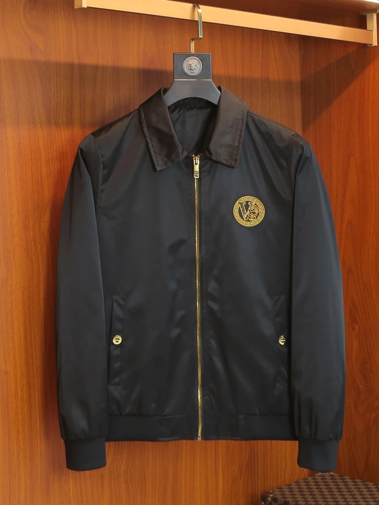 

Busin Casual Slim Fit irt Collar Jaet Men's Faion Embroidery Outerwear Spring Autumn Polyester Breathable Zipper