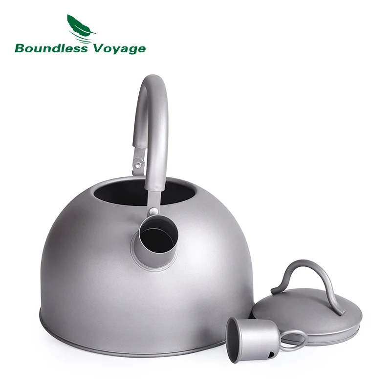 

Boundless Voyage Outdoor Camping Titanium Kettle with Folding Handle Big Capacity Pot with Warning Buzzer 2L