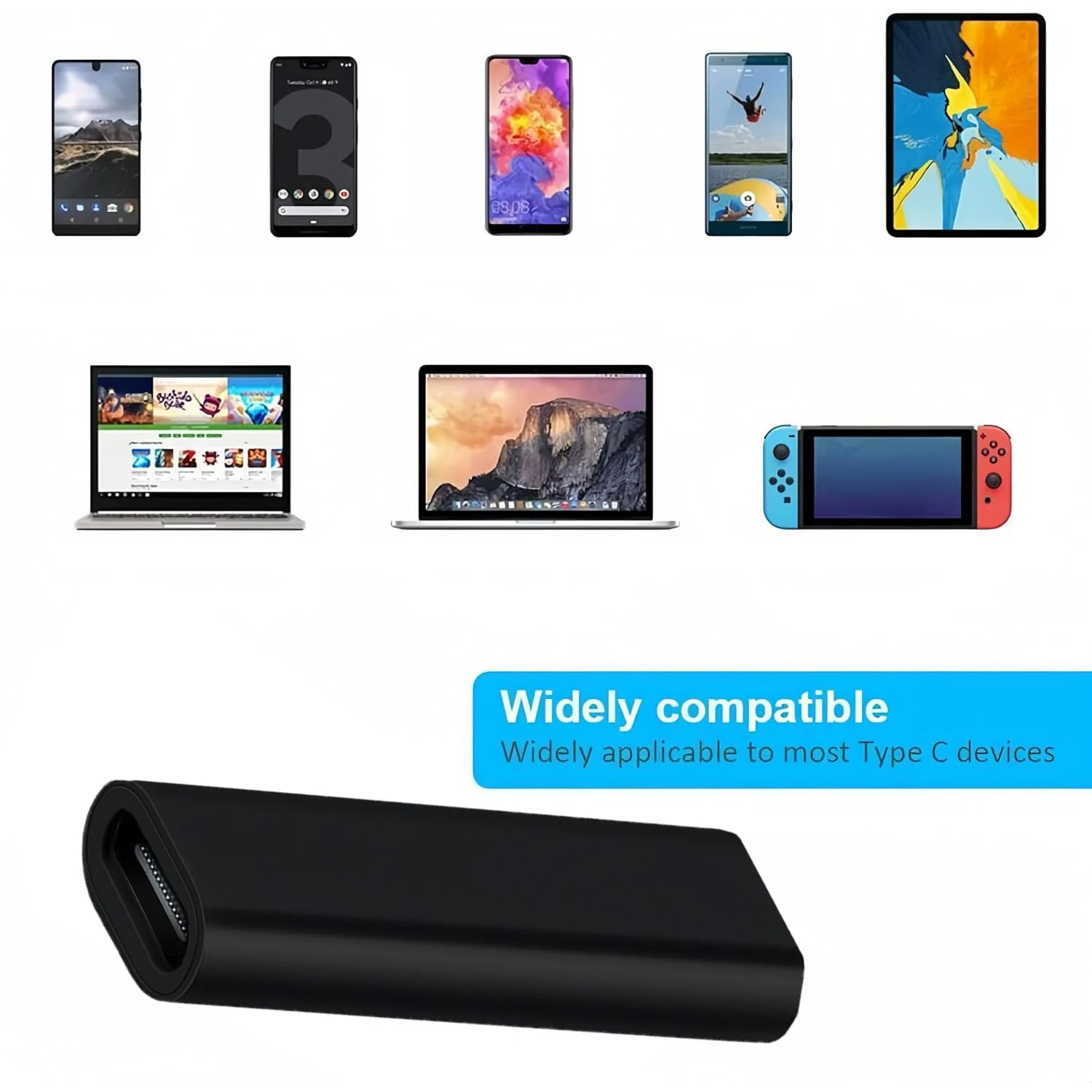 Compact 1/2 Pack USB C Female to Female Adapter Extender Coupler Fast Charging Type C Connector for Travel