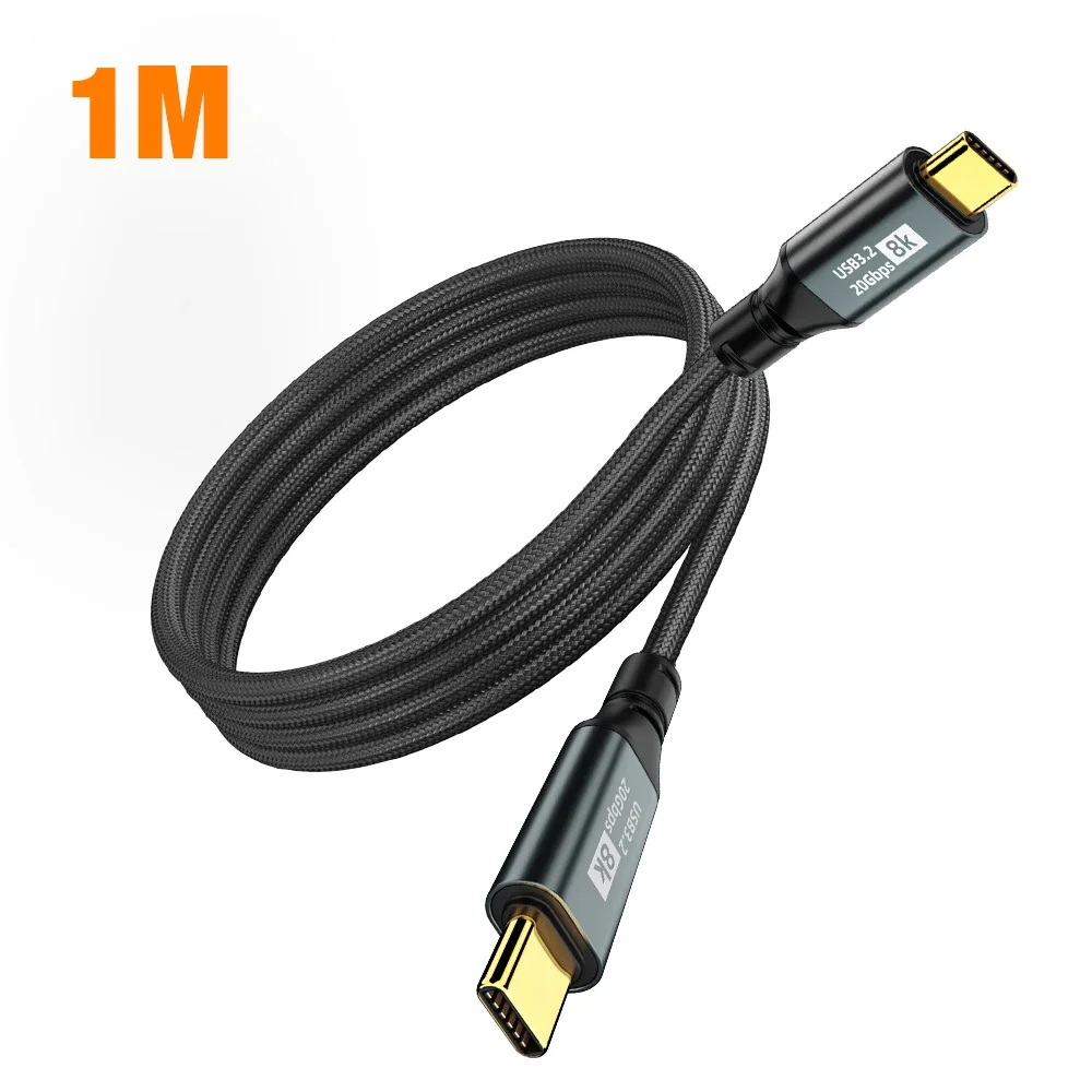 PD100W USB 3.2 20Gbps ThunderBolt 3 Type C naar Type C-kabel 8K @ 60Hz USB-C-datakabel voor iPhone 15 Pro Max MacBook Samsung 2m 3m