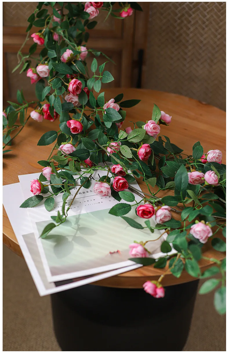 Künstliche Efeugirlande, Seidenrosen-Hängepflanzen, künstliche Blumen für Hochzeit, Zuhause, Garten, Wandbogen-Dekoration, künstliche Rosen – Detail 9