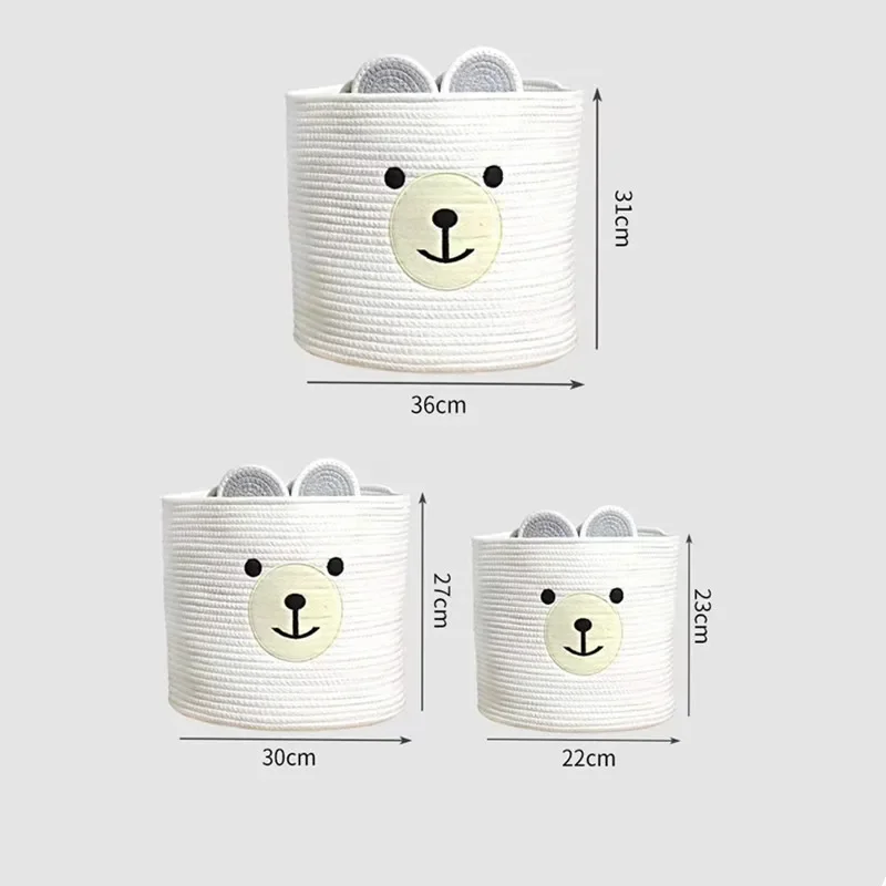 Cartoon Bear Storage Basket Cute Kids Organizer Cotton Woven Basket Kids Room Bedroom Decoration