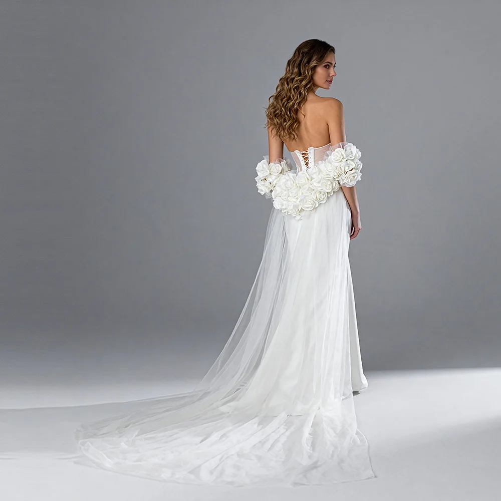 Shoulder Cape Elegant White Off Shoulder 3D Floral Tulle Bridal Cape with Train Detachable Wedding Accessories ES6492D