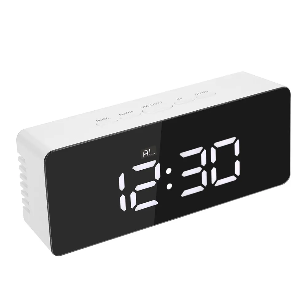 Mirror Alarm Clock White Multi-Function LED Digital Display Clock USB Sound Wake Mode Snooze Sleep Function