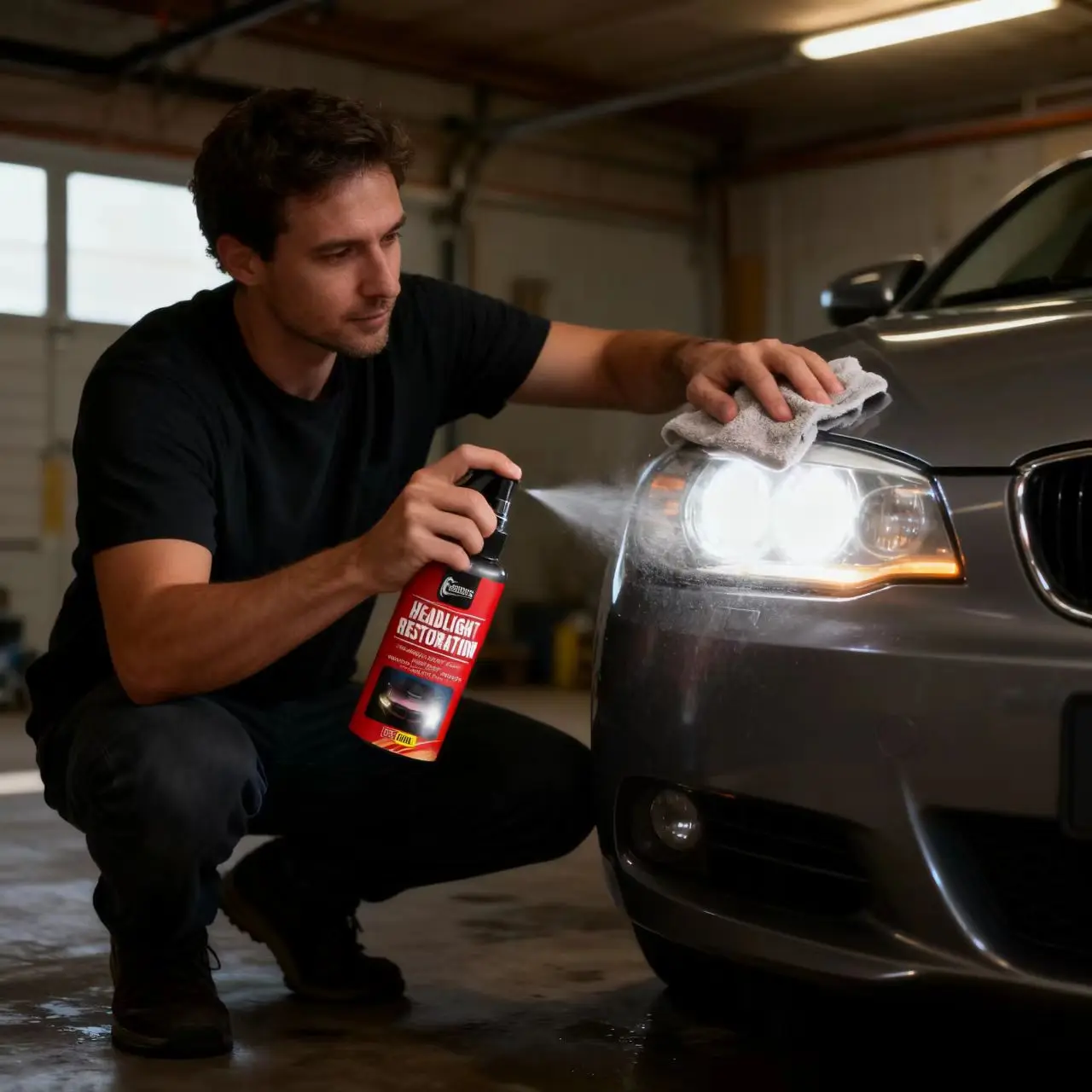 Ksmunnrs Headlight Restoration Spray 50ML, Car Headlight Lens Cleaner & Restorer, Removes Yellowing, Restores Clarity, Auto Head