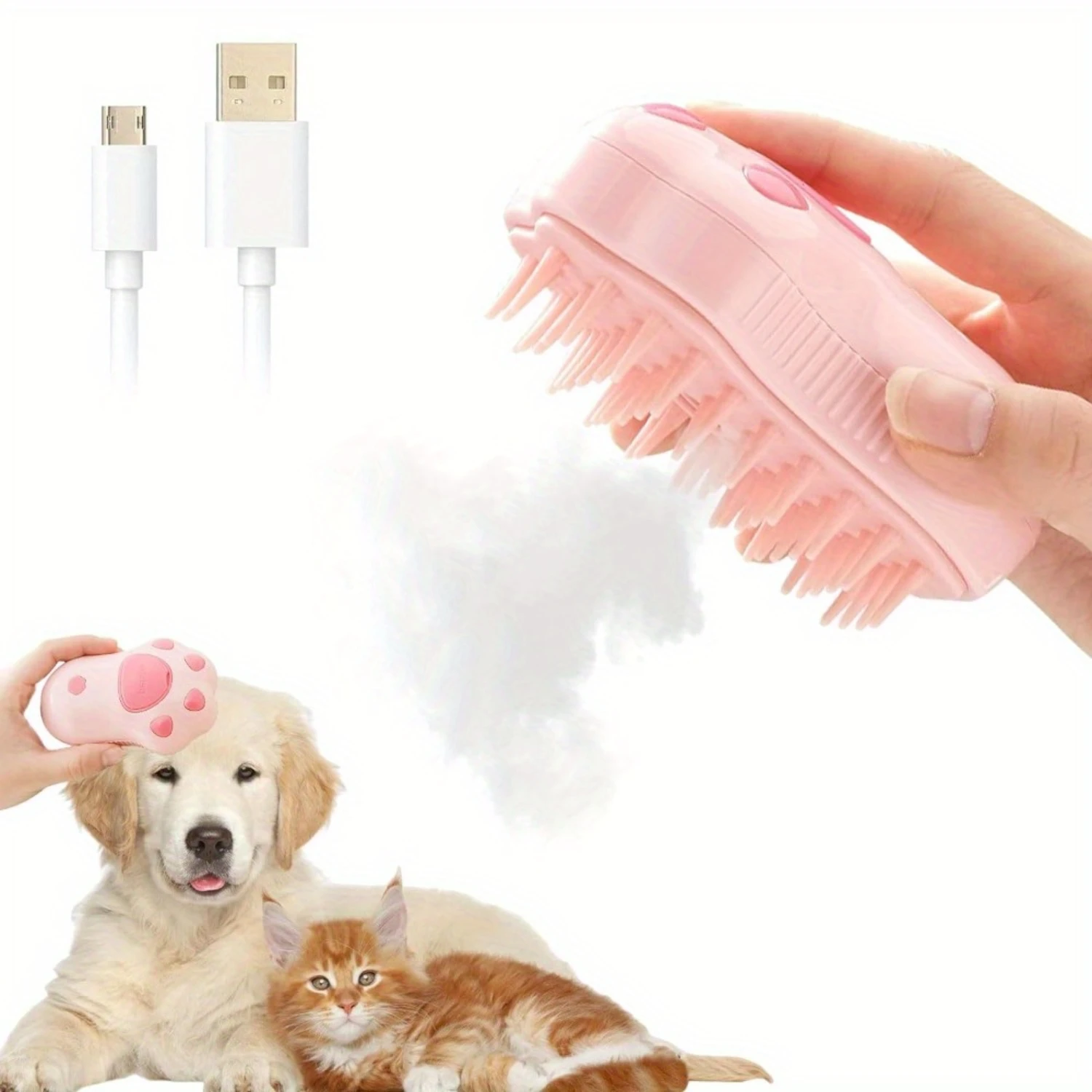 Steam Cat Brush, 3 In 1 Spray Cat Brush, Steam Cat Brush For Massage, Self-Cleaning Steam Cat Brush, Cat Grooming Brush For Remo