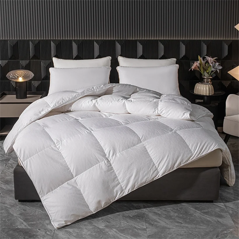 Edredón de plumas de ganso 100% de lujo, edredón cálido de invierno, edredón de tamaño personalizado King Queen para todas las estaciones, manta de cama