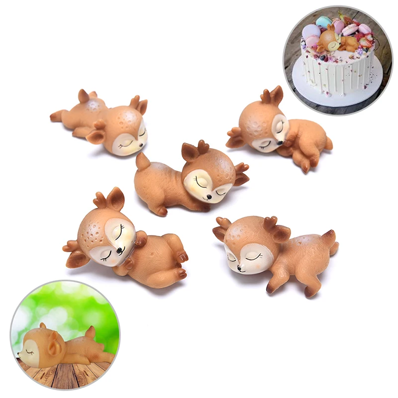 Śliczne 3D Sleeping Deer figurki zabawki Home Decor Ornament z żywicy ozdoba na wierzch tortu strona główna biura na biurko dekoracje urodziny