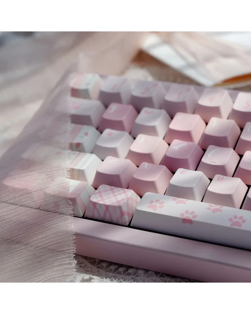 pastel pink and white two tone pbt keycaps set durable high quality for gaming mechanical keyboards