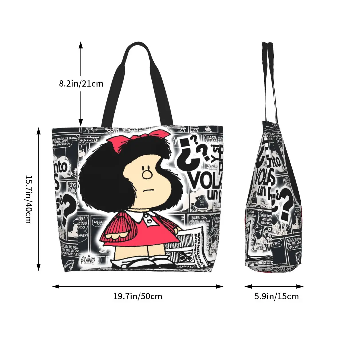 مخصص قابلة لإعادة الاستخدام خمر كوينو كوميك مافالدا حقيبة تسوق قماش حقيبة كتف دائم الكرتون مانغ البقالة أكياس المتسوق