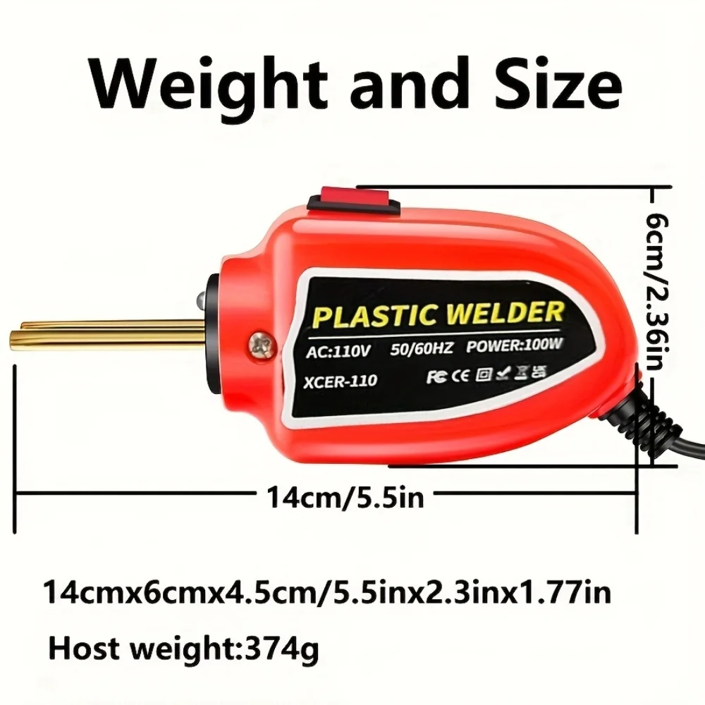 100W 2 in 1 Plastic Welder Kit Hot Stapler Soldering Iron Gun Plastic Repair Welding Tool with 100PCS Welding Rods for Car Bumper Repair