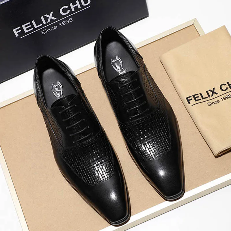 Luxury Genuine Leather Oxford Shoes Men Elegant Office Pointed Toe High Quality Black Blue Lace Up Mens Business Dress Shoes