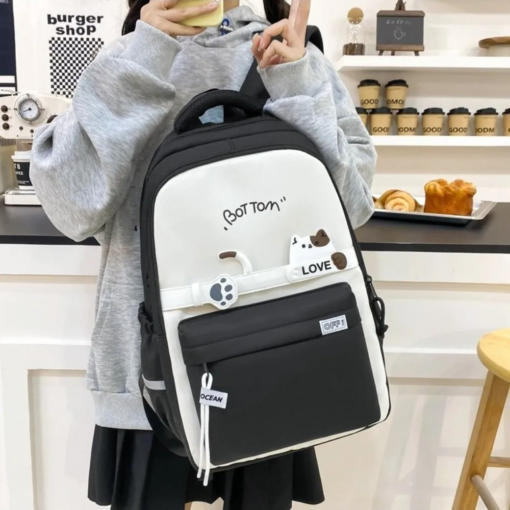 Waterproof Students School Backpack Large Capacity Multi Pocket Cute Cat School Bag Stationery Storage Casual