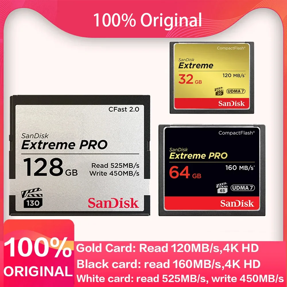 Original CFast 2.0 Memory Card Compact Flash Card Extreme PRO CF Card VPG-130 65 20 For Full HD 3D And 4K Canon Video SLR Camera