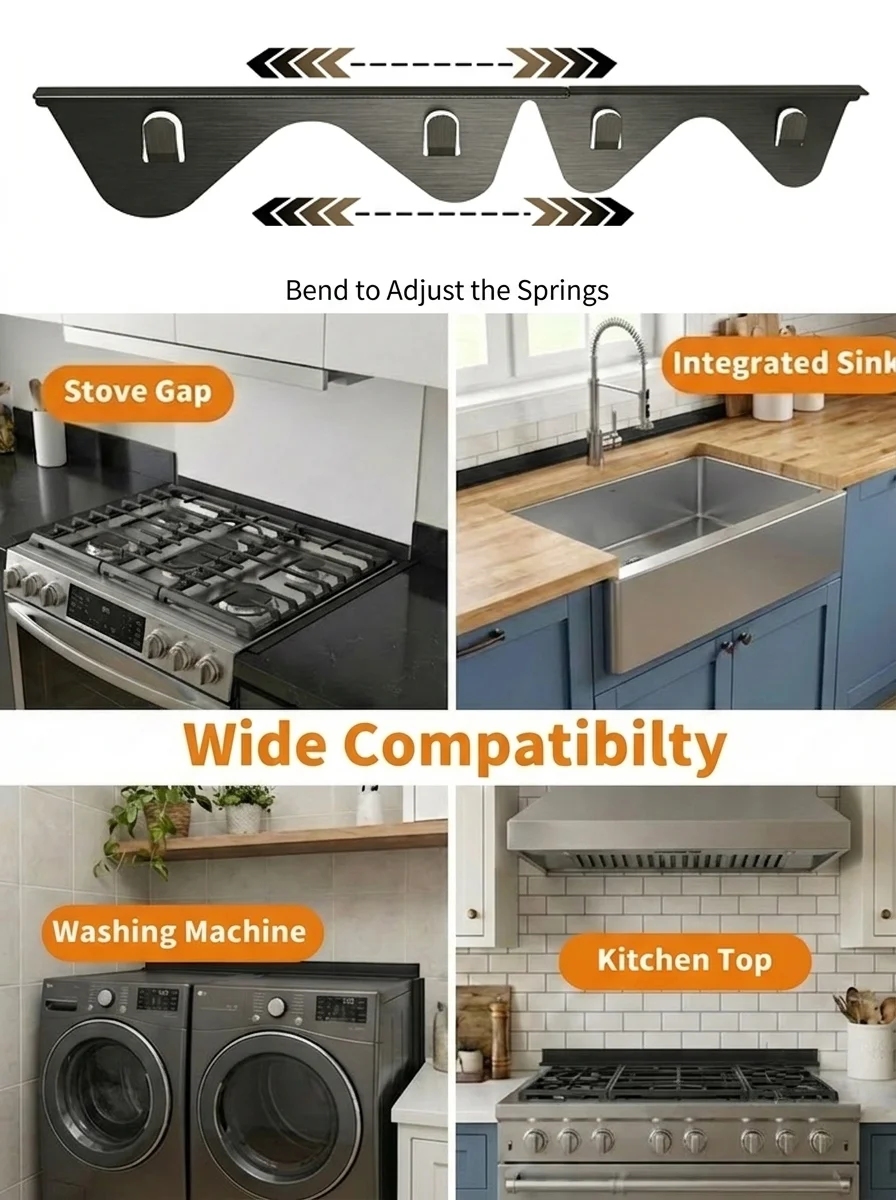 Stainless Steel Stove Gap Cover Extendable Kitchen Counter Gap Filler Heat Resistant Easy Clean Countertop Sealing Guard