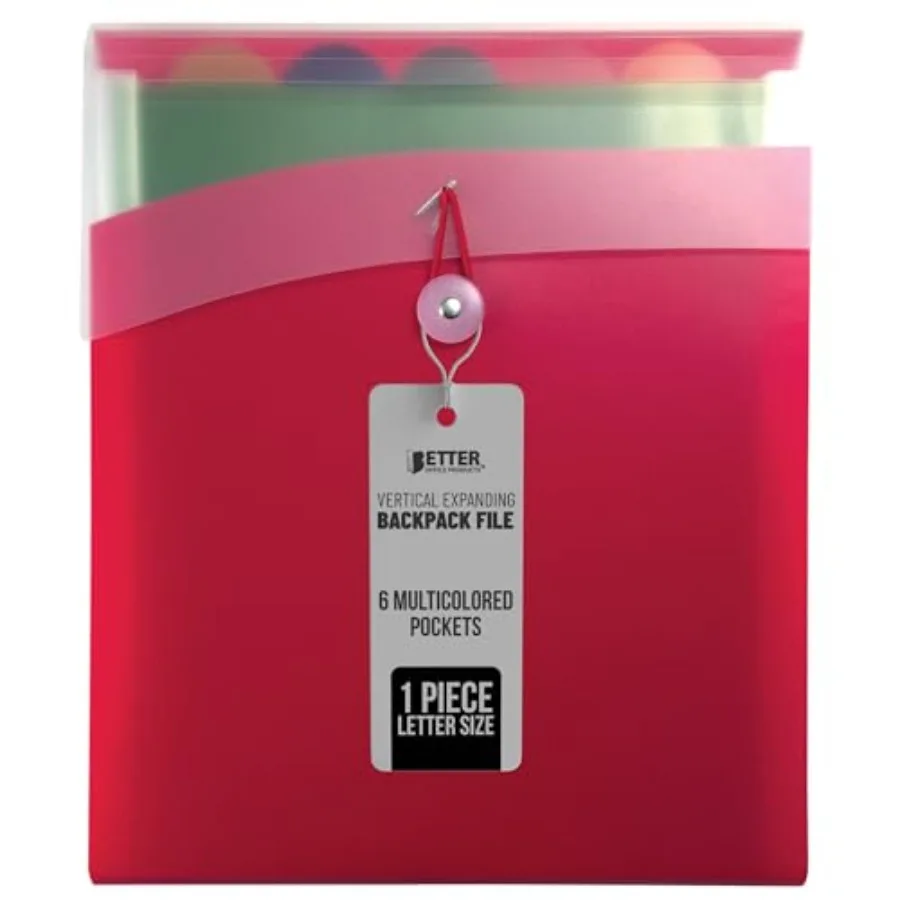 

Vertical Expanding 6 Pocket Backpack File by, 1 Piece, Letter Size, for Easy Backpack Access, Multicolored Pockets and Tabs, As
