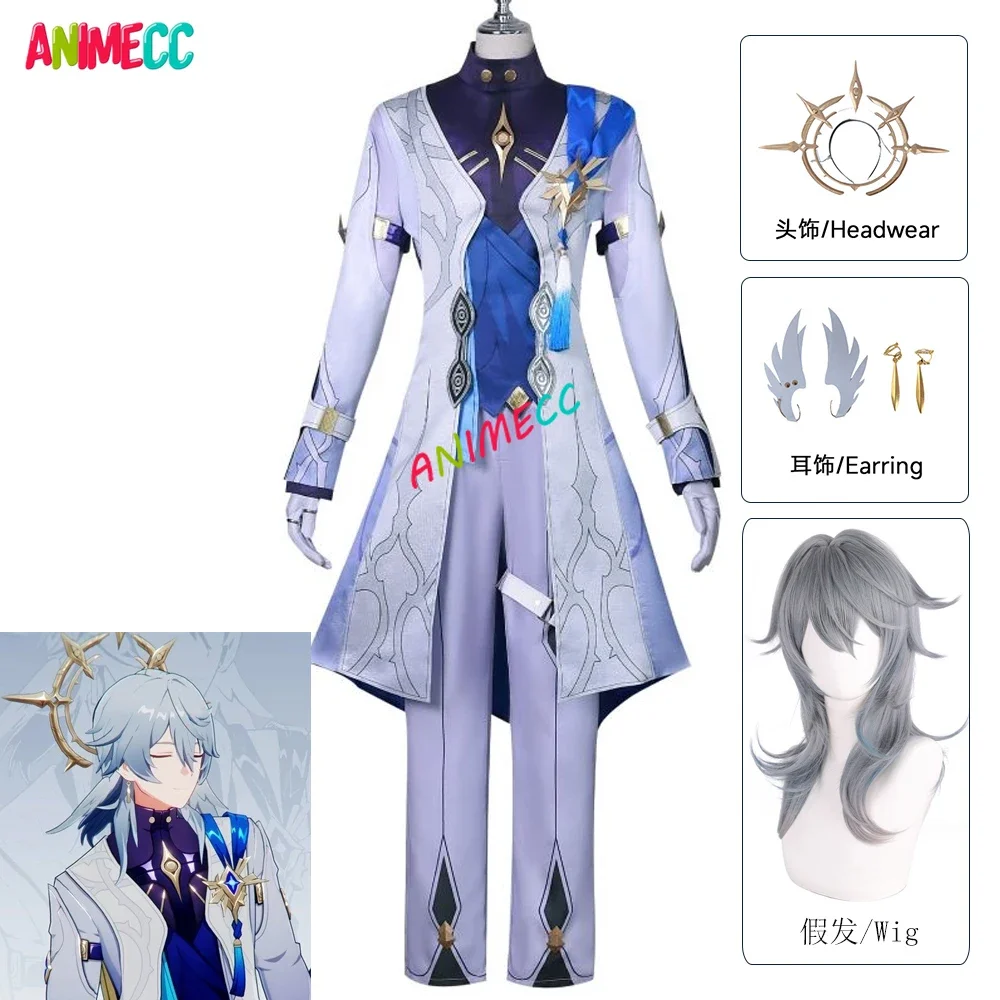 ANIMECC IN Stock XS-2XL Sunday Cosplay Honkai Star Rail Cosplay Costume Wig Hairwear Earring Anime Game Halloween Party for Men