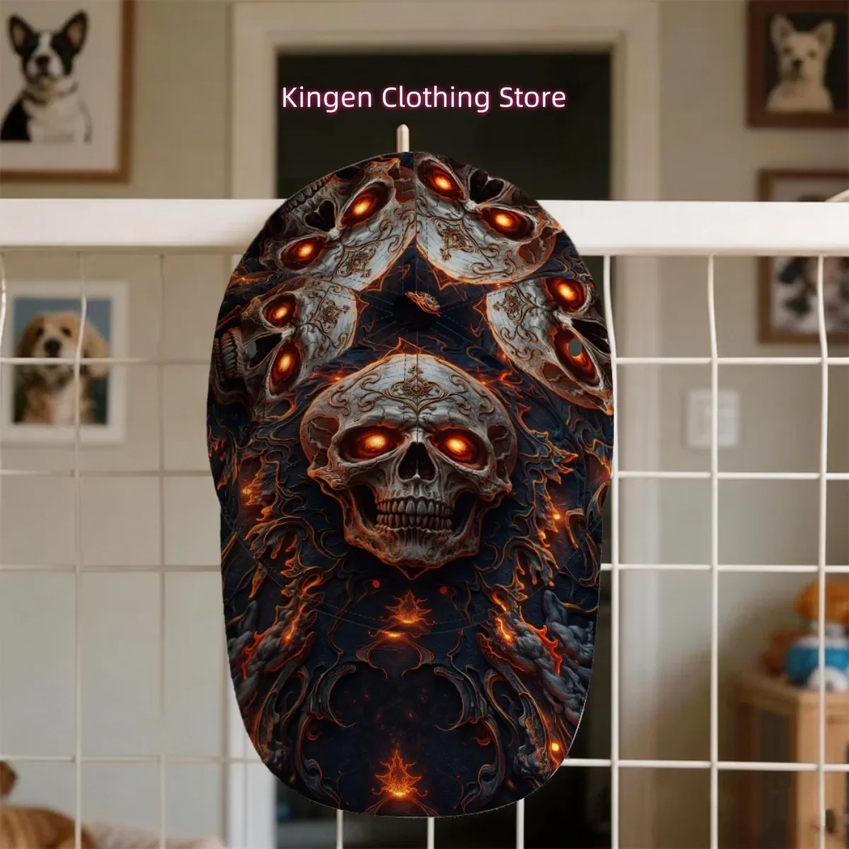Customization 1pc Of A Demonic Skull Fire Design Baseball Cap, Perfect For Gardening, Sports Events, Concerts, And As A Lightwei