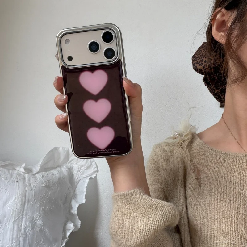 Anti-fall Red-Pink Heart Pattern Epoxy Phone Case For iPhone Case with Snowman Pattern 17, 16, 15, 14, 13, Pro, Promax