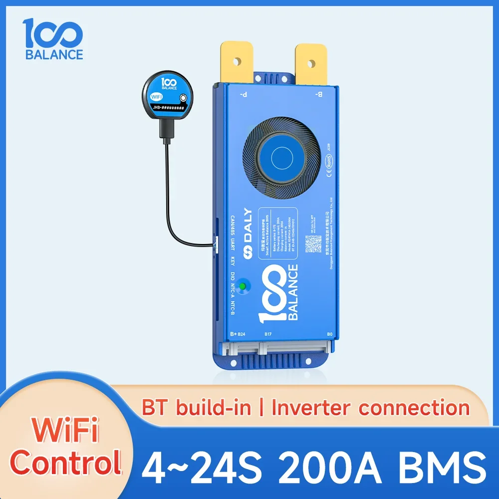 4-24S 200A  Smart Active Balance BT RS485 CAN bms WIFI 4.3 LCD  BMS 4-8S 8-24s 8-17S BMS Lifepo4 Li-Ion