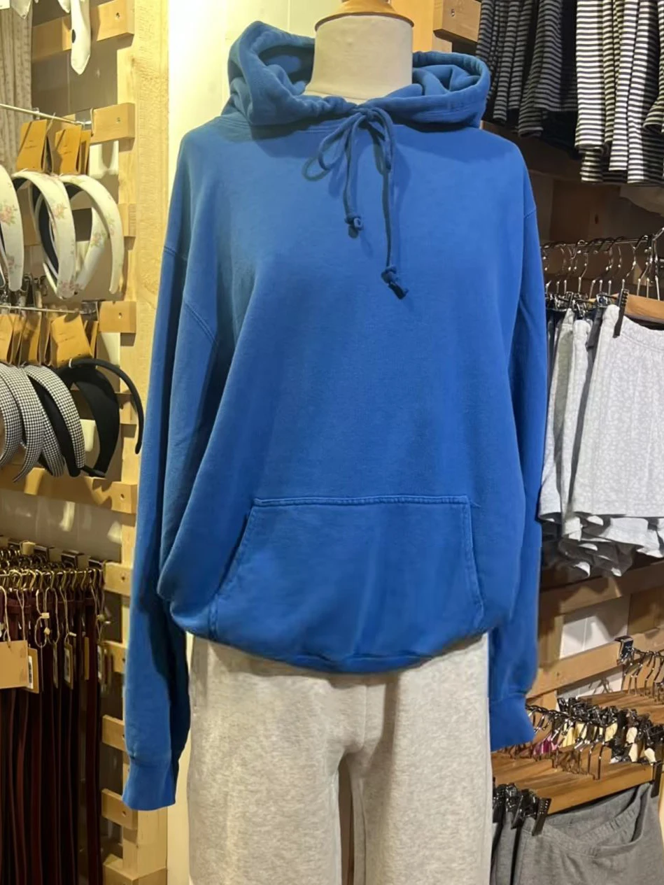 

Royal Blue Oversized Hoodies Women Autumn Drawstring Hooded Long Sleeve Pocket Pullover Vintage Streetwear Cotton Sweatshirt Top