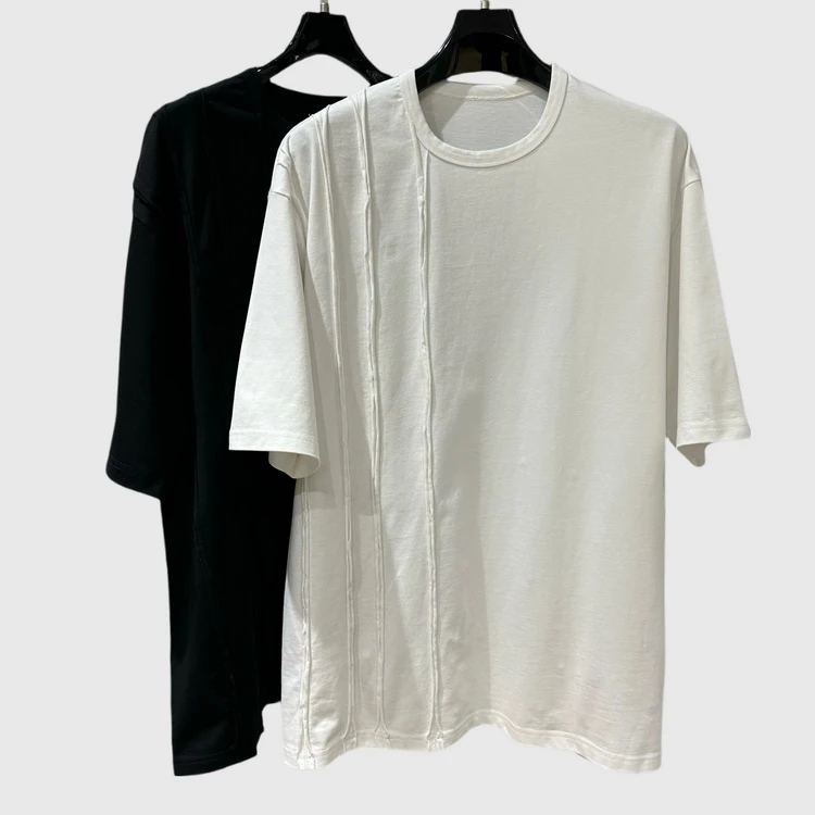 

Summer New Men's Faion Thiened f Sve T-irt k Splicing Stripe Loose Fit Tee Youth ular Cotton round Ne