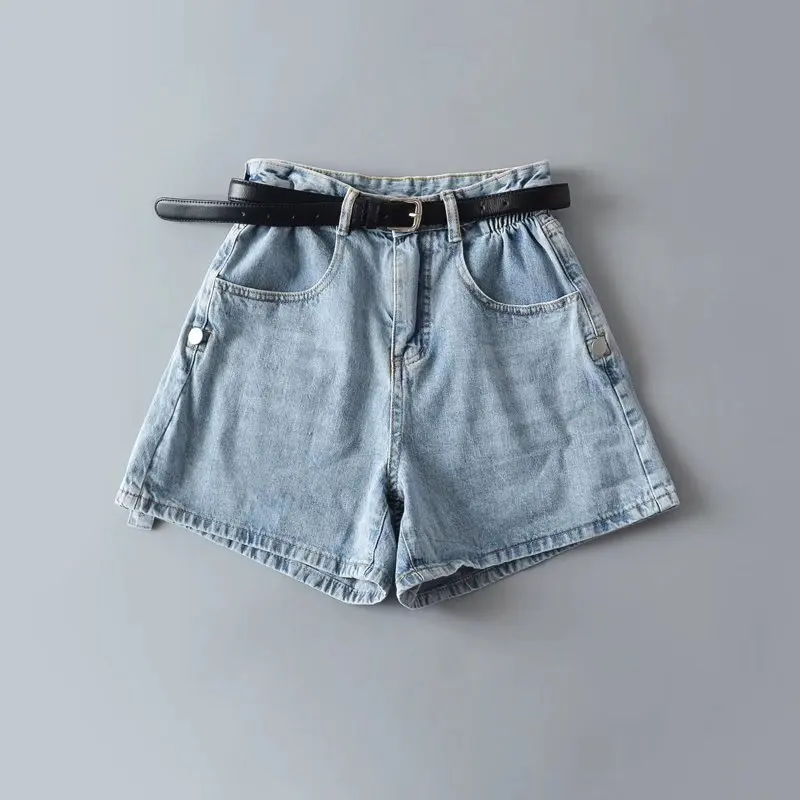 High Waist Slimming Vintage Loose A-Line Wide Leg Hot Pants Women's Summer Thin Hong Kong Style Small Size Cuffed Denim Shorts