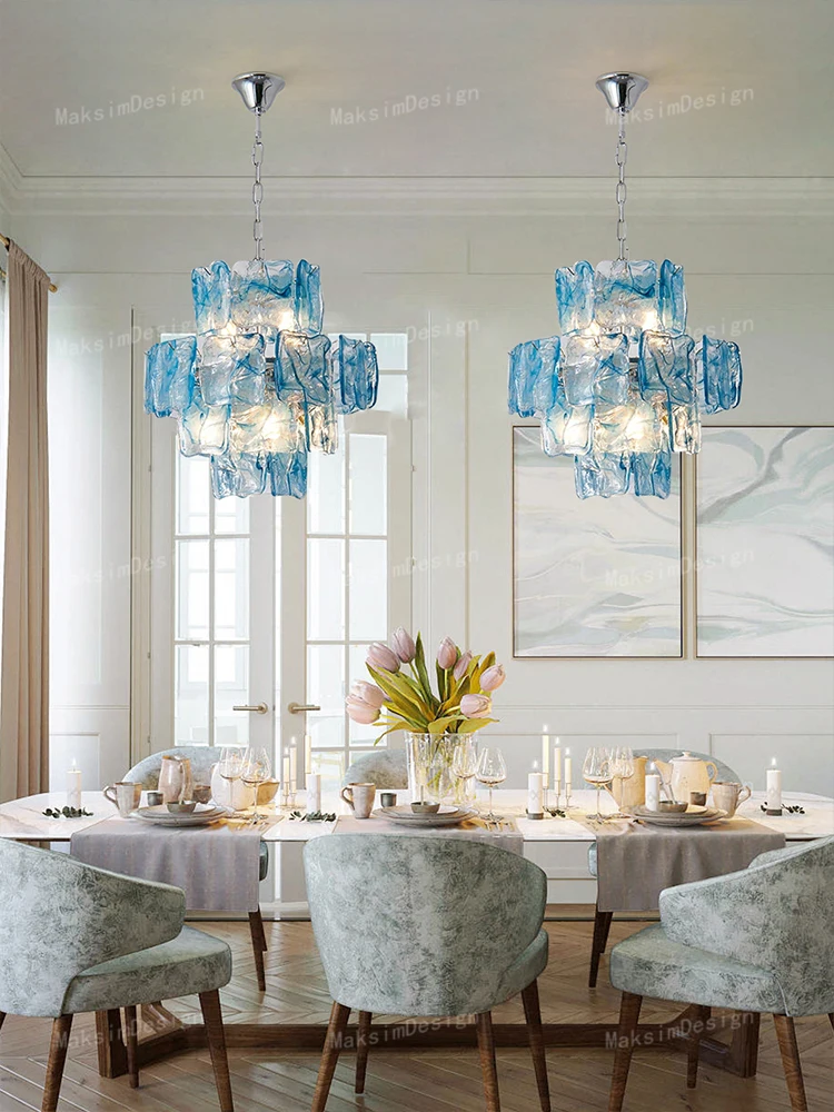 Blue Haze Glass Chandelier Claissical Home Decor Lustre LED Lampa Dinging Table Ceiling Pendant Light Lobby Dining Room Lustre