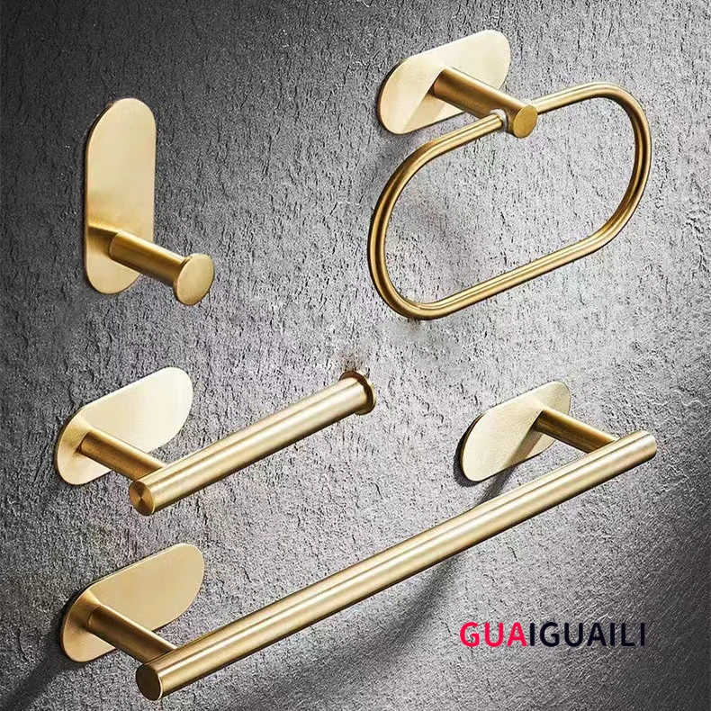 Bathroom No-Punch Set Towel Rack Towel Ring Bathroom Bar Bathroom Pendant Clothes Hook Paper Towel Holder Gold 4 Piece Set