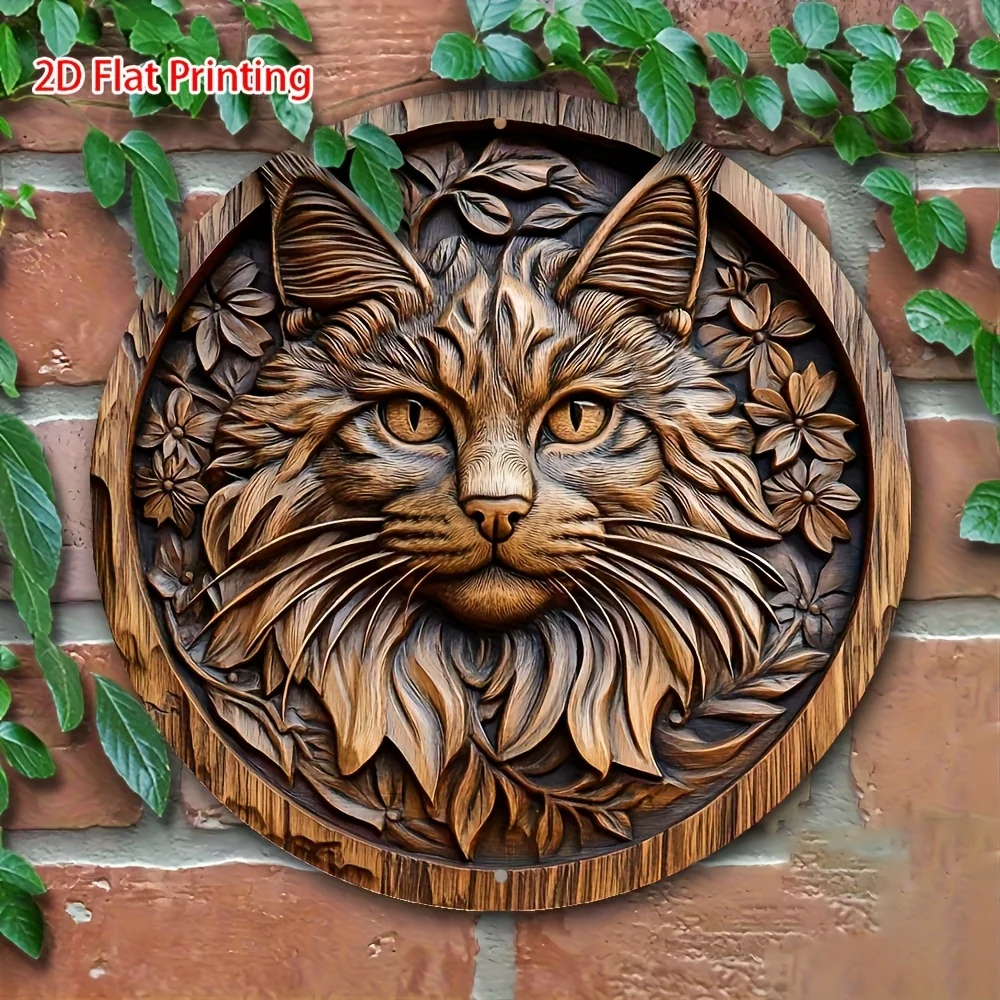 2D Flat, 2D Flat - 1pc Vintage Maine Coon Cat Metal Tin Sign - Maine Coon Cat Face with Expressive Eyes, Rustic Farmhouse Decor