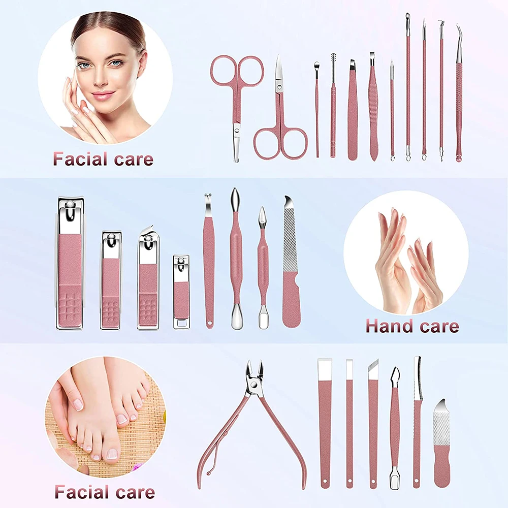 26 PCS Professional Nail Clippers Pedicure Kit Nail Cutter Scissor Cuticle Nipper Nails Tool Foot Face Grooming Kit Manicure Set