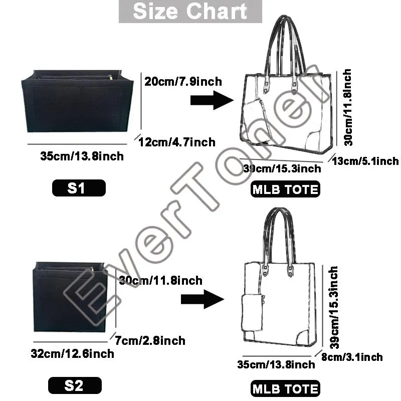 EverToner For MLB Tote bag Felt Cloth Insert Bag Organizer Makeup Handbag Organizer Travel Inner Purse Portable Cosmetic Bags