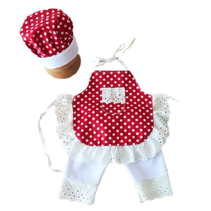 

Baby Photo Costume Chef Hat Apron Pants Outfit Newborns Photo Props Photoshoot Clothing Infant Skin-Friendly Photo Suit