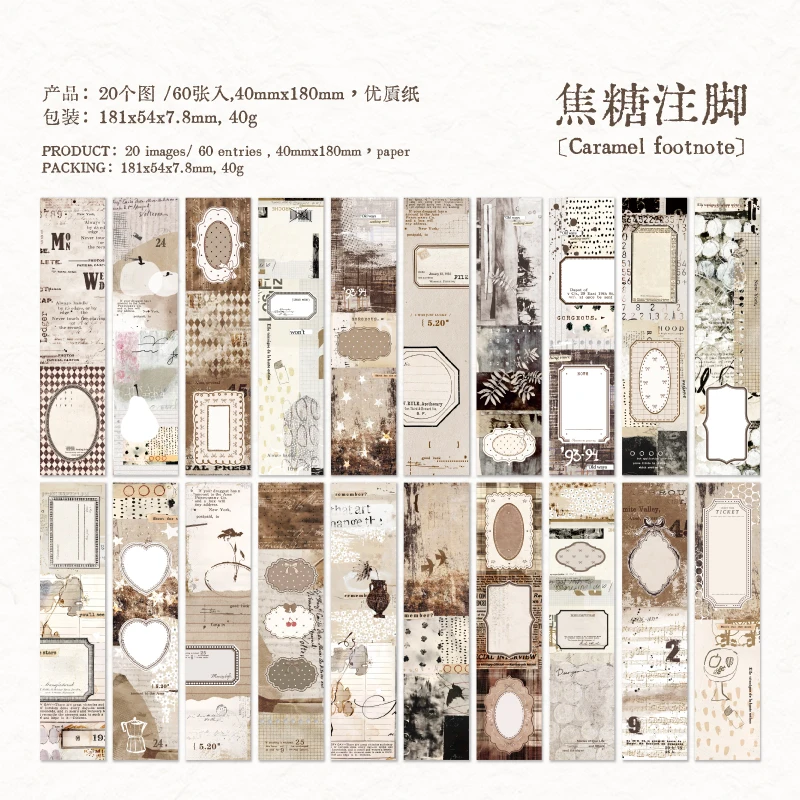 Journal GO 60 vellen ongepubliceerde schetsen, lange stroken, vintage collagepapier voor journaling, scrapbooking, planners en doe-het-zelfprojecten.