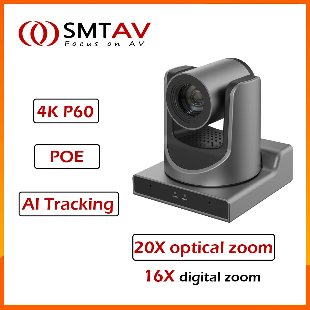 SMTAV AI Tracking NDI SDI 4K PTZ Camera 20X Optical Zoom 4Kp60 UHD Video Conference Camera HDMI 3g-sdi USB LAN Support POE