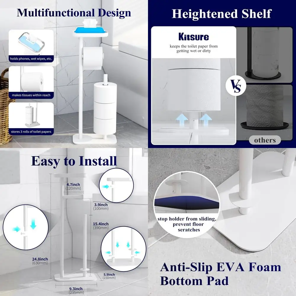 

Прочная устойчивая к ржавчине металлическая подставка для туалетной бумаги с 4 рулонами, противоскользящим основанием, полкой для телефона и хранилищем для ванной комнаты Esse
