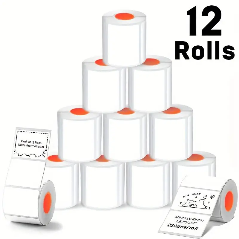 Color Thermal Label Paper 12 Rolls for Barcode Address Labeling Self Adhesive Sheet Laser Printer Office Home Use