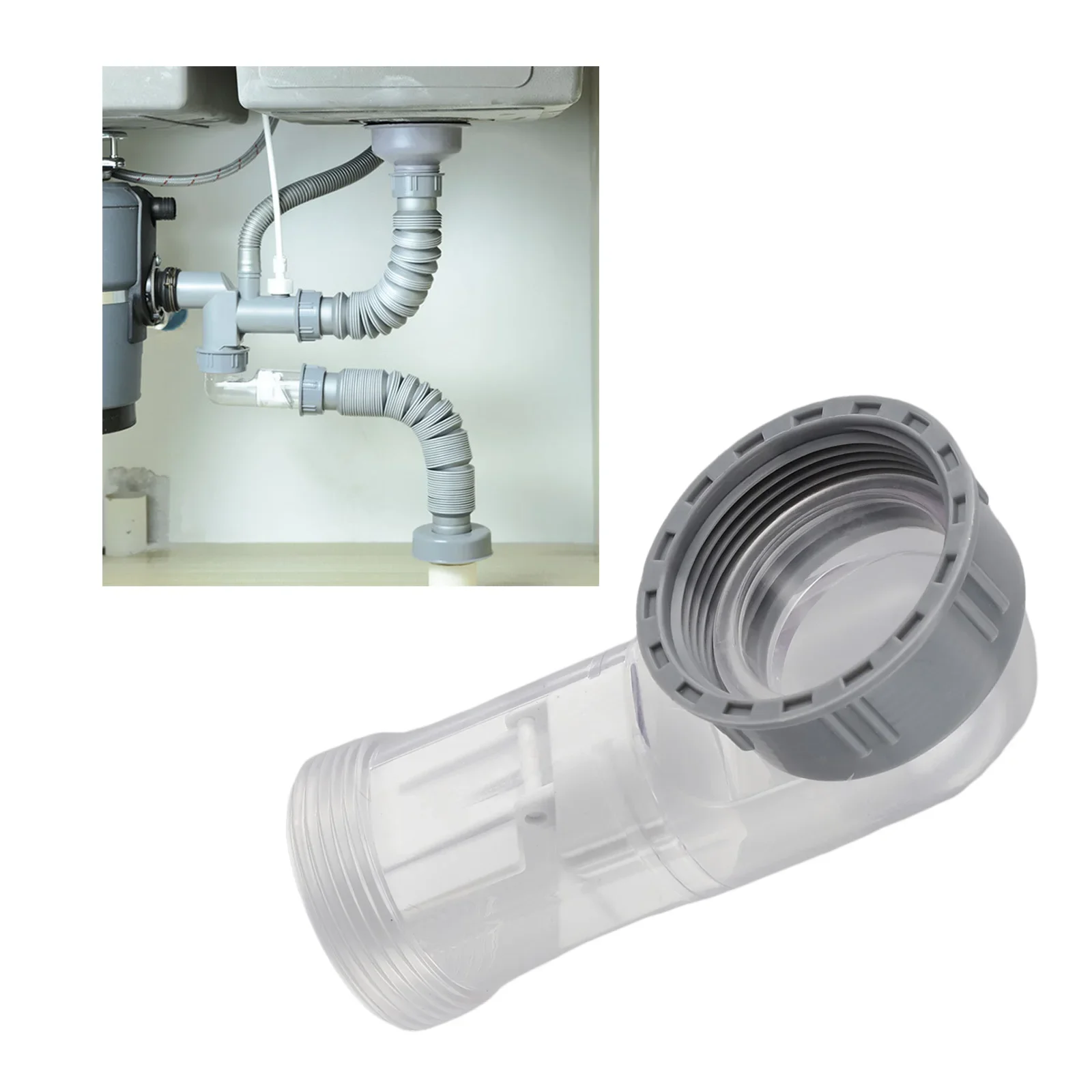 Kitchen Sink Drain Pipe Drain Downpipe Joint Elbow Check Valve 45mm Wash Basin Drainage Pipe Odor-Proof Curved Kit