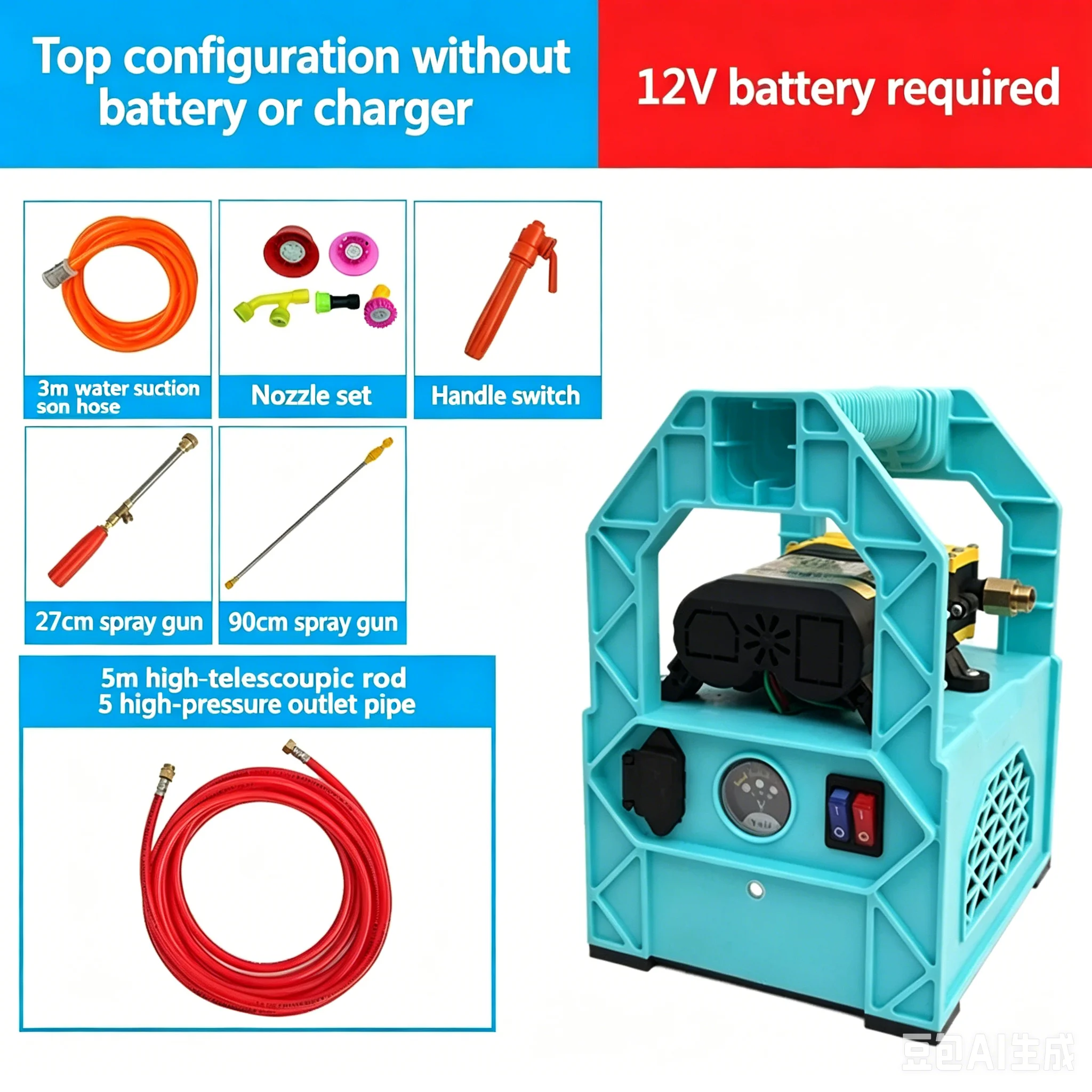 Handheld Rechargeable Electric Sprayer, Dual Diaphragm Pump, High Pressure Sprayer for Fruit Tree Pesticide, Water Pump & Car Wa - view 3