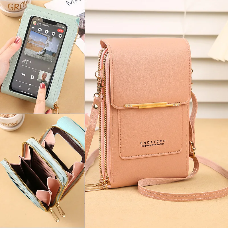 

Women’s Mini Crossbody Handbag Purse, Touch Screen Phone Bag, Multi Card Zipper PU Leather Shoulder Bags for Daily Shopp Dating
