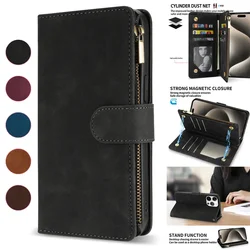 Wallet Multi-card Zipper Kickstand Magnetic Flip Leather Case For iPhone 15 Pro Max 14 Plus 13 Mini 12 11 SE 2020 X XS XR 8 7 6s