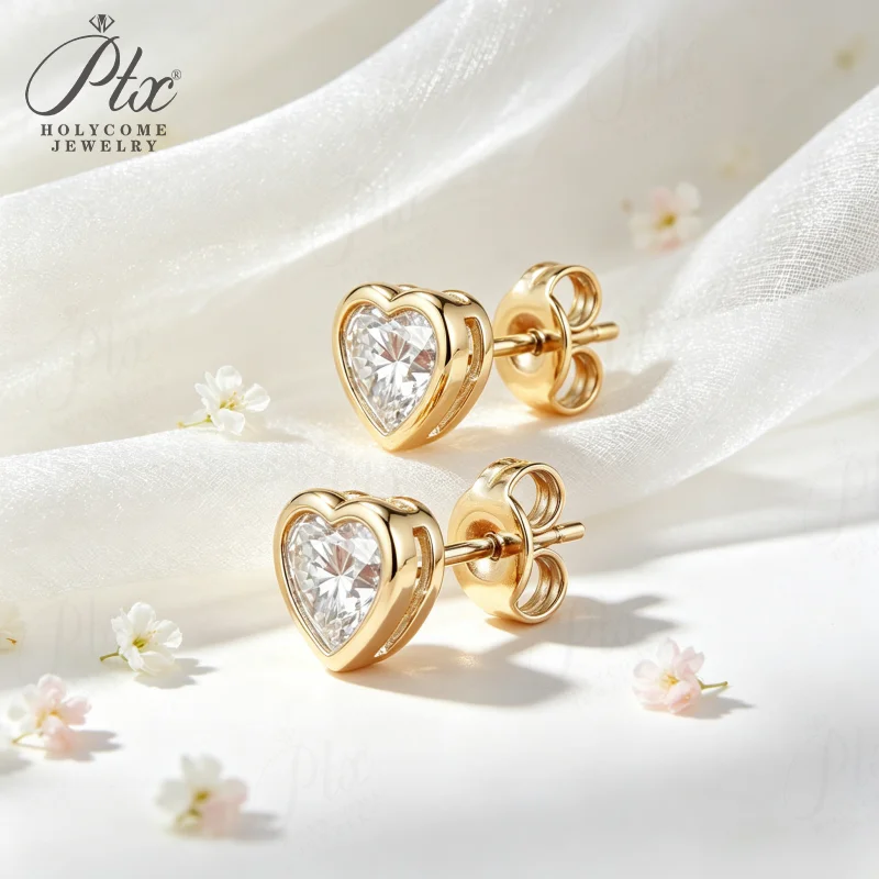 Moissanite Earrings Heart Cut 1‑4ct D Color VVS1 925 Sterling Silver GRA Certified Hypoallergenic Non‑Fading Factory Direct Gift