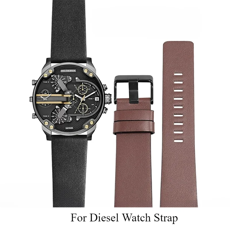 Durable Comfortable Genuine Leather Watchbands for Diesel Dz7395 Dz4323 Dz4318 Flat Interface  Waterproof Strap 22 24 26 28mm