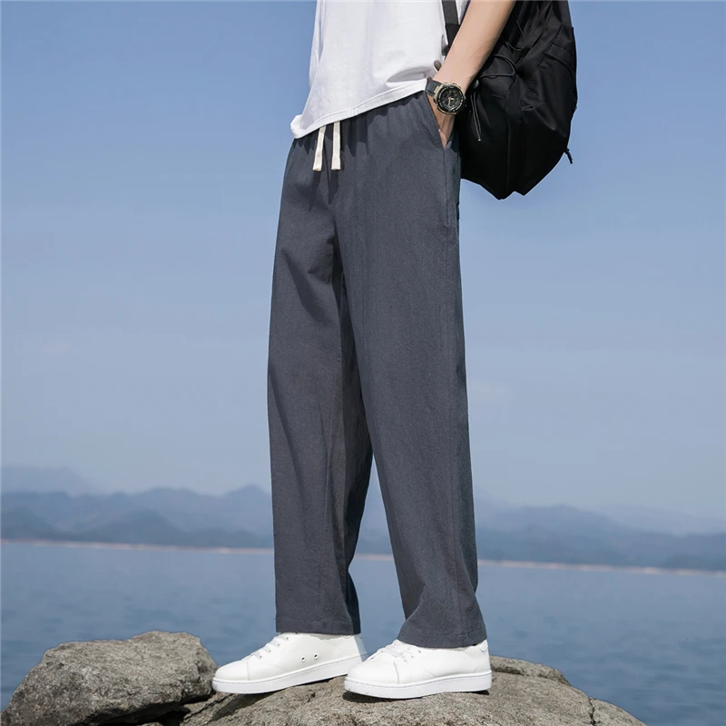 

Men's Casual Cotton Linen Pants Summer Thin Loose Harlan Trousers Trendy Brand Breathable Lightweight Classic Straight Leg Jeans