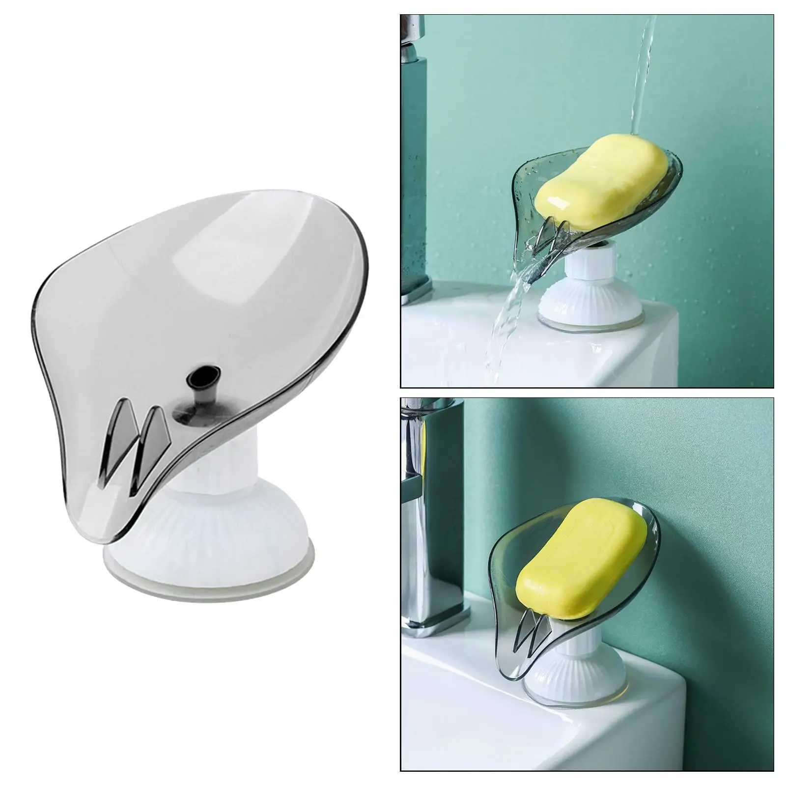 2xPlastic Leaf Shape Soap Dish Holder Container Box for Bathroom Grey