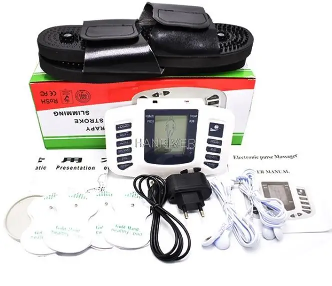 

button Electrical Muscle Stimulator Body Relax Muscle Massager Pulse Tens Acupuncture Therapy Slipper+8 Pads+box