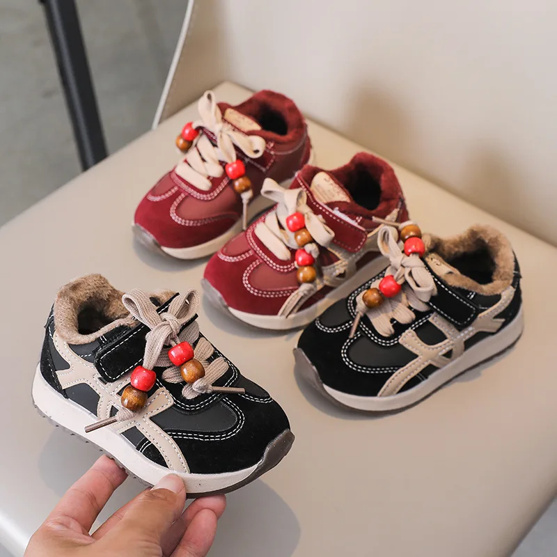 2026 Winter Children's Sports Shoes Toddler Fleece Lined Non Slip Comfort Sneakers Lightweight Soft Sole Running Casual Shoes