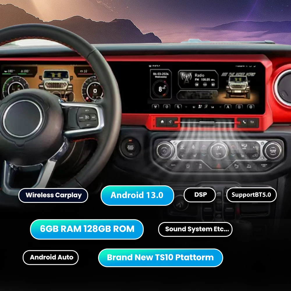 For Jeep Wrangler JL 2018-2023 Gladiator 2018-23 Dual Screen Digital Cluster Car Multimedia Player Car GPS Navigation Instrument