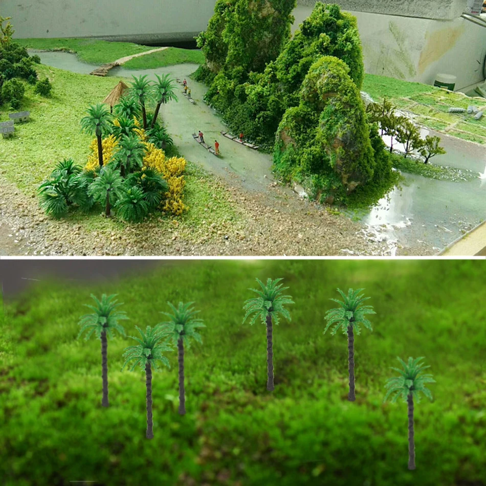 Modelo de coqueiro palmeira, miniatura de material vegetal, bricolage trem ferroviário, mesa de areia, layout paisagem, diorama Kits, 3-18cm, 50pcs