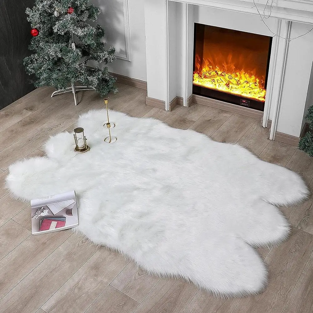 

White Plush Sheepskin-Style Faux Fur Rug, 4x6 ft, High-Density Soft Carpet for Bedroom, Living Room, and Sofa Cover